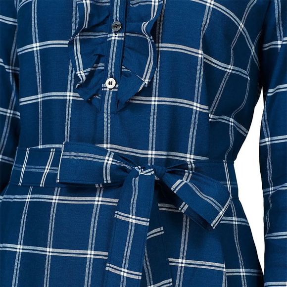 Draper James Navy Bell Sleeve Plaid Shirt Dress Women's $135 - Size 10 | M - Picture 3 of 14